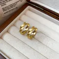 Nahaufnahme goldfarbener, gedrehter Creolen mit strukturierter Oberfläche in Schatulle. - Gold