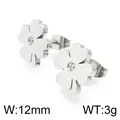 Boucles d'oreilles trèfle à quatre feuilles en acier titane avec cristal central brillant - Argent (KE96589-Z)