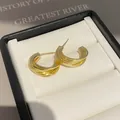 Boucles d'oreilles créoles torsadées dorées en forme de C dans un coffret de luxe. - 3# Aiguille d'argent