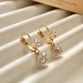 Elegant gold lever-back earrings with sparkling round cubic zirconia dangles for women. - Double Layer Round Pendant Hoop (Gold Plated) / Gold