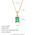 Detaillierte Maße der 18K vergoldeten Edelstahlkette mit grünem Zirkonia-Anhänger - Grüne Quadratische Anhänger-Halskette (N2606_Green)