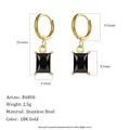 Elegante Creolen aus 18 Karat vergoldetem Edelstahl mit einem schwarzen rechteckigen Stein - Schwarze Anhänger-Ohrringe (E6850_Black)