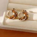 Detailed view of vintage tiger eye beaded twisted hoop earrings in jewelry box - Hoop Earring - Light Coffee Gold/Brown