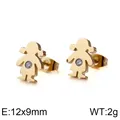 Élégantes boucles d'oreilles fille en acier titane doré avec petit strass incrusté - Or - Fille