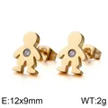 Boucles d'oreilles en acier titane doré en forme de garçon avec CZ au centre - Or - Garçon