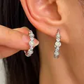 Elegant silver hoop earrings featuring round white opal and sparkling cubic zirconia stones - Opal & Zirconia Earring (A-425)