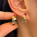 Multicolor stone rainbow hoop earrings in gold plating with colorful cubic zirconia - Rainbow Oval Zirconia Hoop (6246)
