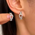 Elegant vintage silver-toned hoop earrings with micro-pave white zircons in heart shape - Heart & Teardrop Zirconia Hoop (K-648)