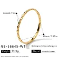 Detail showing 5mm width and 60mm diameter of the gold geometric zircon bracelet - White Rhinestone Style (NB-B6645-WT) / 18K Gold
