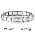 Bracelet extensible modulaire italien en acier inoxydable de 9mm pour hommes, 15g - 9mm / Argent