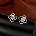 Elegante geometrische Silberstecker mit lila Sternsteinen und Diamanten - Sternförmiger Geometrischer Blumenstil (57#) / Silber-Lila