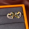 Doppelherz-Ohrstecker mit funkelnden Kristallen und buntem Emaille-Finish - Doppelherz Geometrischer Stil (60#) / Gold - Gelb Und Grün