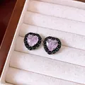 Elegante pink-schwarze Herz-Ohrstecker im Vintage-Stil in einer luxuriösen Schmuckbox - Herz Strass Stil (69#) / Gunmetal Schwarz Rosa