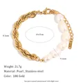 Mesures détaillées et spécifications du bracelet en perles et chaîne torsadée plaqué or 18K - 19+5cm