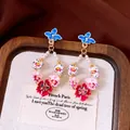 Vintage bunte Emaille-Ohrringe mit Blumen, Perlen und funkelnden Strassdetails - Blumen-Emaille-Stil (71#) / Mehrfarbig Gold