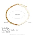 Détail d'un collier chaîne torsadée dorée et perles avec spécifications de dimensions - 45+5cm