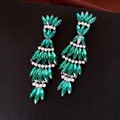 Elegante grüne Kristall-Quasten-Ohrhänger mit funkelnden Strasssteinen für Damen - Silber-Grün