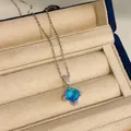Vintage light luxury necklace featuring a blue square zircon pendant in a gift box - Necklace / Blue