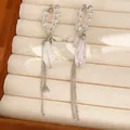 Detailansicht der eleganten Tropfenglasperlen und langen Kettentropfenohrringe für Damen. - Quastenstecker / Silbernadel-Transparent
