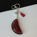 Porte-clés pastèque en strass créatif avec gland rouge et breloque cloche argentée - Porte-clés + Pendentif en Strass / Pastèque