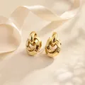 Retro gold-toned geometric triple intertwined circle stud earrings for fashionable women. - Interlocking Geometric Studs (E3389) / Gold