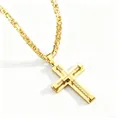 Men's gold-tone stainless steel multilayered cross pendant necklace with byzantine chain - Pendant + 5x60cm All Gold Byzantine Chain / Gold Color Pendant