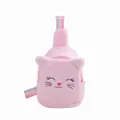 Cute pink plush cat chest bag for kids featuring a rainbow strap and soft fuzzy fur texture - Cat / Pink