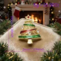 Elegant gold Christmas tree brooch with festive green red enamel and sparkling rhinestones - Christmas Tree Style (101) / 33x24mm