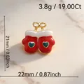 Christmas red enamel mittens brooch pin with heart detail and gold bow decoration - Red and White Glove with Heart (108)