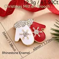 Festive red and white Christmas mitten brooch with rhinestones, 35mm x 45mm size - Rhinestone Snowflake Glove (109)