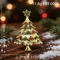 Elegant gold Christmas tree brooch with colorful rhinestones and holiday background - Christmas Tree - Jeweled(114)