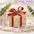 Exquisite Christmas gift box brooch with red enamel bow and sparkling rhinestones. - Christmas Gift Box(116)