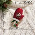 Exquisite red Christmas mitten brooch with snowflake design on white knitted background - Red Snowflake Mitten (107)