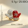 Christmas mitten brooch pin featuring red and white enamel with snowflake crystals - Red and White Mitten Combo (106)