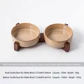 Japanse oven keramische dubbele voerbak set met acaciahouten standaard voor katten en honden - Ovengeglazuurd Bruin Waterbak Met Dubbele Standaard