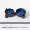 Keramische voerbakken set met acaciahouten standaard voor huisdieren - Ovengeglazuurd Blauw Slow Feeder & Waterbak Met Dubbele Standaard