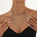 Elegant gold fringe tassel necklace featuring clear crystal stones for a luxury look - Multi-color (08049)