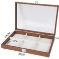 Vista detallada joyero de madera de 6 compartimentos dimensiones 35x24cm - Versión Bandeja Particionada de 6 Rejillas Para Joyero / 35x24x5.5cm / Grano de Nogal - Terciopelo Blanco Roto