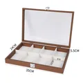 Caja joyero de madera con 8 compartimentos para anillos y pendientes, tamaño 35x24x5,5 cm - Versión Bandeja Particionada de 8 Rejillas Para Joyero / 35x24x5.5cm / Grano de Nogal - Terciopelo Blanco Roto