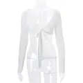 Elegant white long sleeve tie-front shrug bolero for women shown on a clear mannequin - S / Long Sleeve Top / White