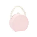 Portagioielli rotondo rosa con manico di perle, organizer da viaggio per anelli e orecchini - maniglia in perline / 11x10x5cm / Rosa
