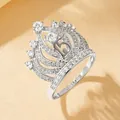 Bague couronne avec zircons 5A et numéro 15 en argent, bijou élégant de luxe - Taille 5 / Bague Couronne Reine-K Blanc