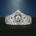 Bague couronne exquise en argent sertie de zircons 5A brillants pour femmes élégantes - Taille 5 / Bague Couronne Micro-incrustée-K Blanc