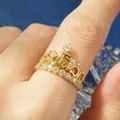 Bague élégante en forme de couronne avec zircon 5A et plaqué or 14k, modèle femme - Taille 5 / Style Couronne avec Numéro 15 / Or K