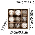 Elegant set of 9 assorted white and gold Christmas ball ornaments in decorative box - Gold White Hemp Pearl Transparent Style (C6) / 9 Pcs Pack