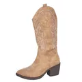 Klassische hellbraune Cowboy-Stiefel mit weißer Stickerei und hohem Blockabsatz für Damen - 36 / Khaki
