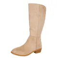 Elegant beige suede tall fashion boot with mid-block heel and round toe design for women - 36 / Beige