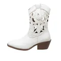Retro white Western boots for women with pointed toe and hollow-out embroidery design - 36 / White