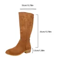 Brown suede tall boots with chunky heel and back zipper measurements. - 36 / Fashion Long Boots (B28) / Brown