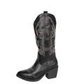 Vintage bestickte schwarze Western-Cowboystiefel für Damen mit Blockabsatz und spitzer Kappe - 36 / Schwarz